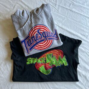 Space Jam LOT of 2 Vintage Tune Squad Drawstring Hoodie & Graphic - Men's Small